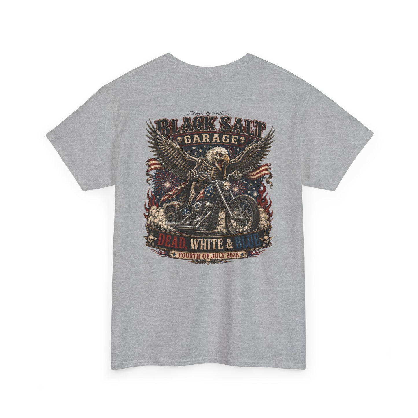 Dead, White & Blue Motorcycle Shirt – Black Salt Garage 4th of July Tee