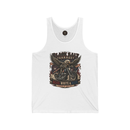 Dead, White & Blue Motorcycle Jersey Tank – Black Salt Garage 4th of July Tank