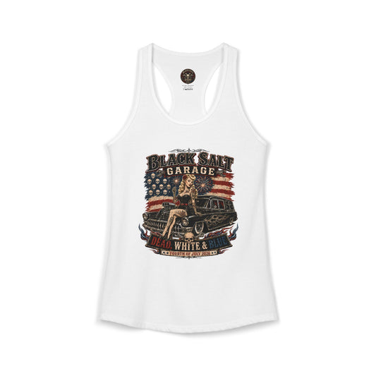 Dead, White & Blue Garage Pinup Racerback Tank – Black Salt Garage