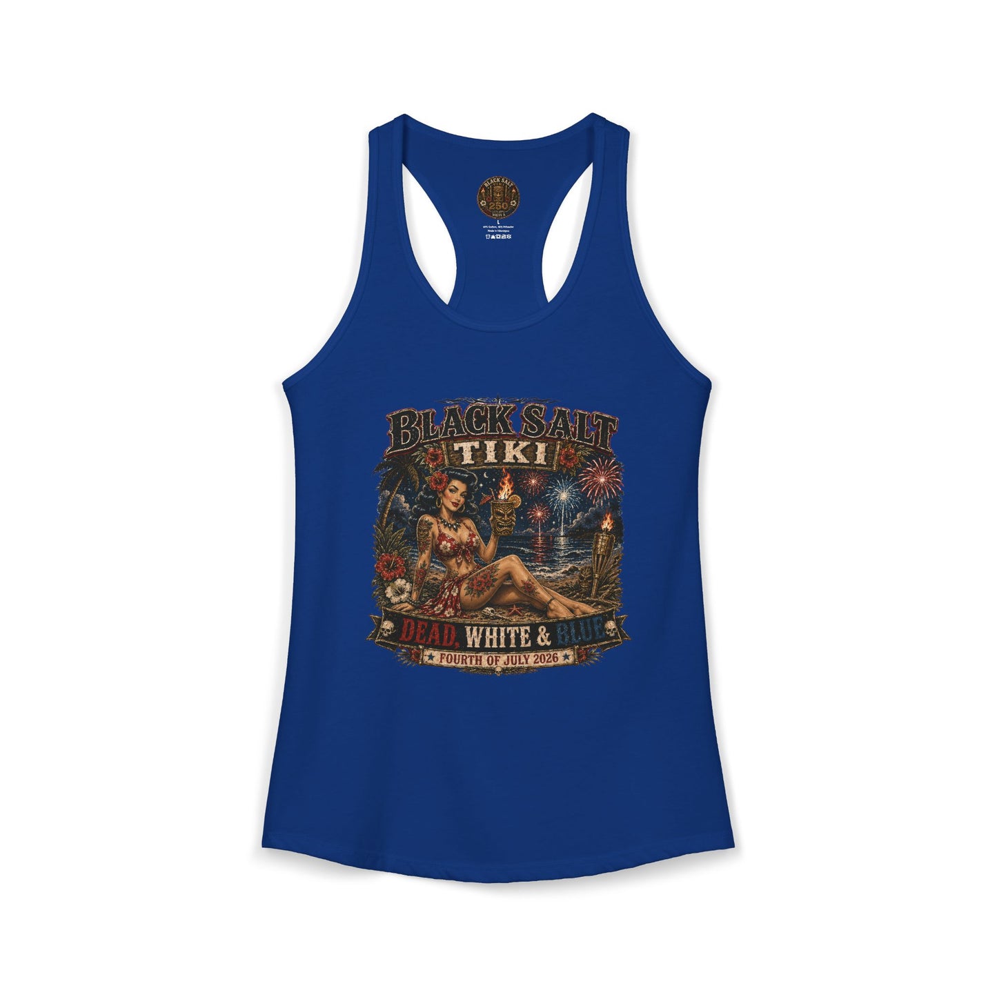 Dead, White & Blue Tiki Racerback Tank – Black Salt Tiki