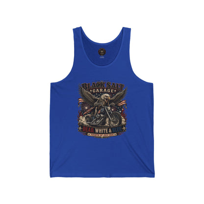 Dead, White & Blue Motorcycle Jersey Tank – Black Salt Garage 4th of July Tank