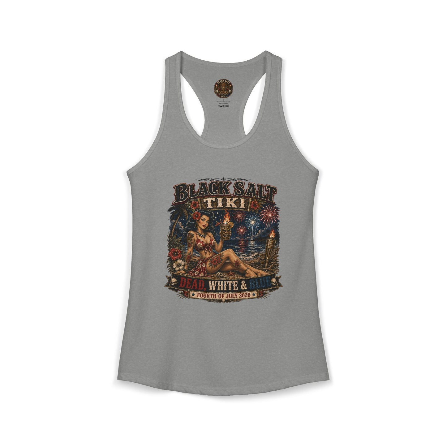Dead, White & Blue Tiki Racerback Tank – Black Salt Tiki