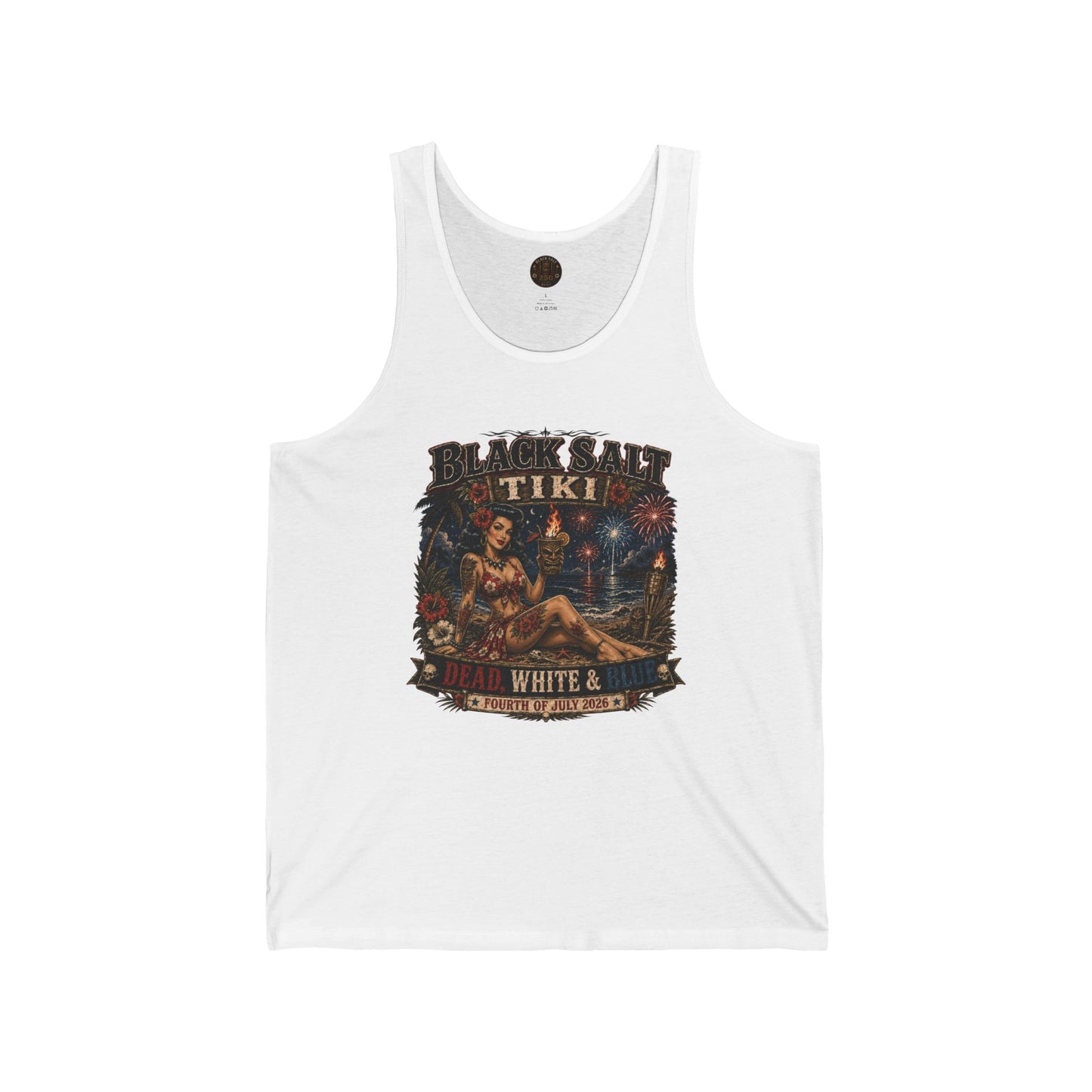 Dead, White & Blue Tiki Jersey Tank – Black Salt Tiki