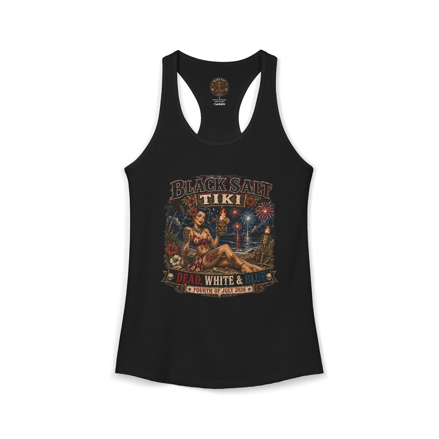 Dead, White & Blue Tiki Racerback Tank – Black Salt Tiki