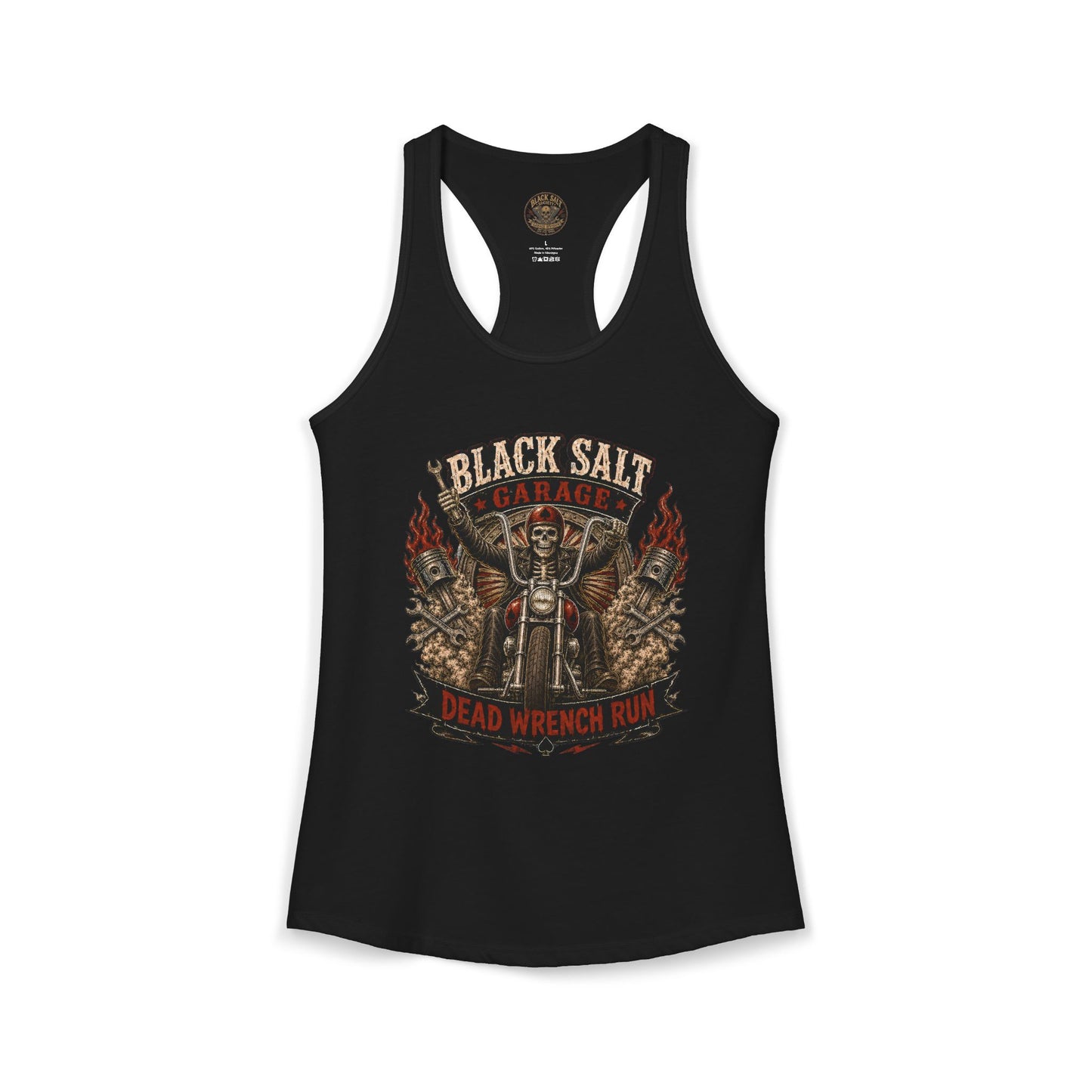 Dead Wrench Run Black Salt Garage Racerback Tank