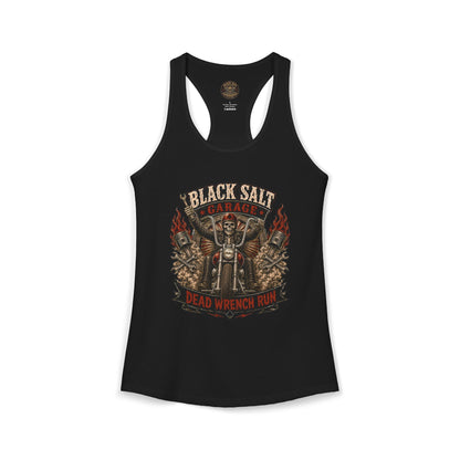 Dead Wrench Run Black Salt Garage Racerback Tank