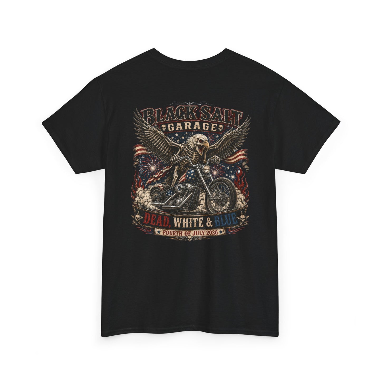 Dead, White & Blue Motorcycle Shirt – Black Salt Garage 4th of July Tee