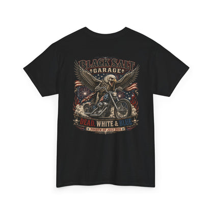 Dead, White & Blue Motorcycle Shirt – Black Salt Garage 4th of July Tee
