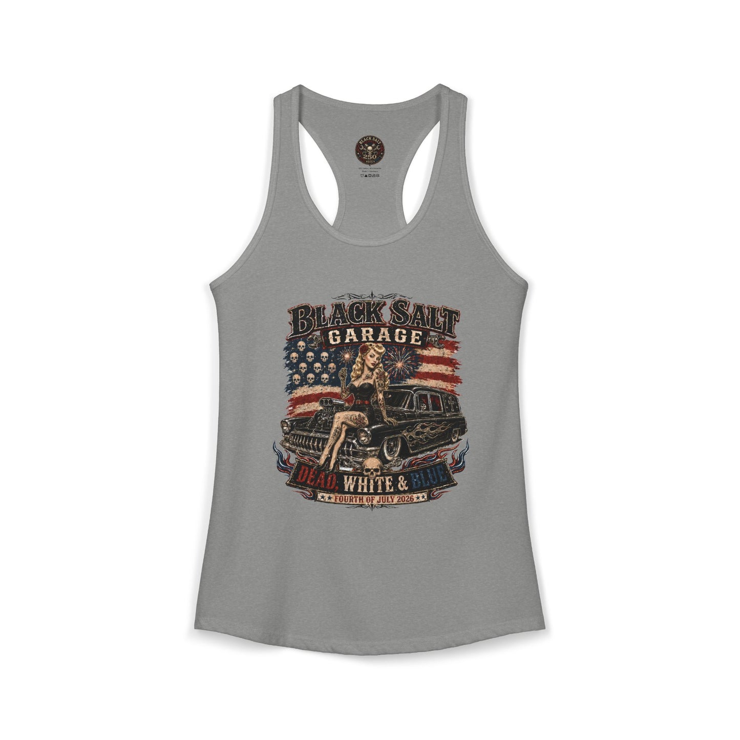 Dead, White & Blue Garage Pinup Racerback Tank – Black Salt Garage