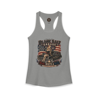 Dead, White & Blue Garage Pinup Racerback Tank – Black Salt Garage
