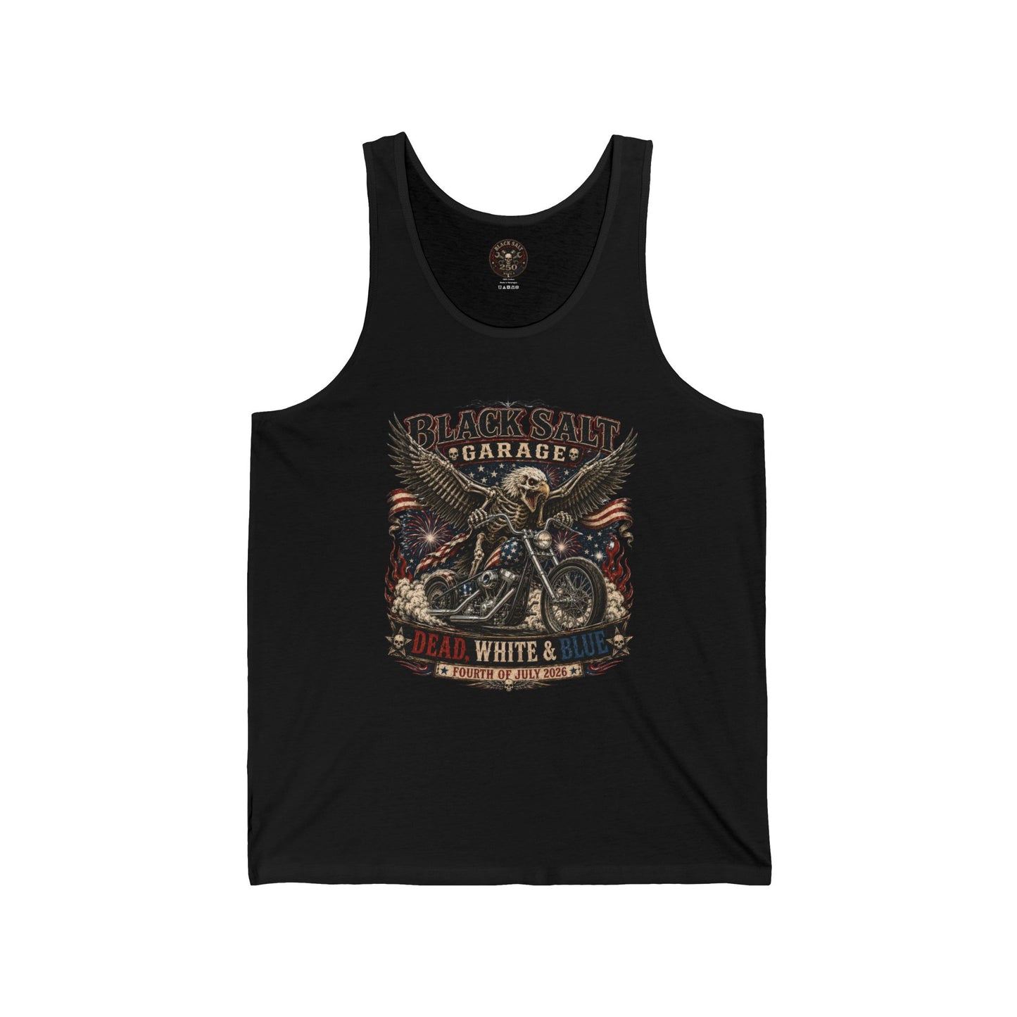 Dead, White & Blue Motorcycle Jersey Tank – Black Salt Garage 4th of July Tank