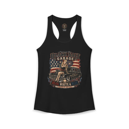 Dead, White & Blue Garage Pinup Racerback Tank – Black Salt Garage