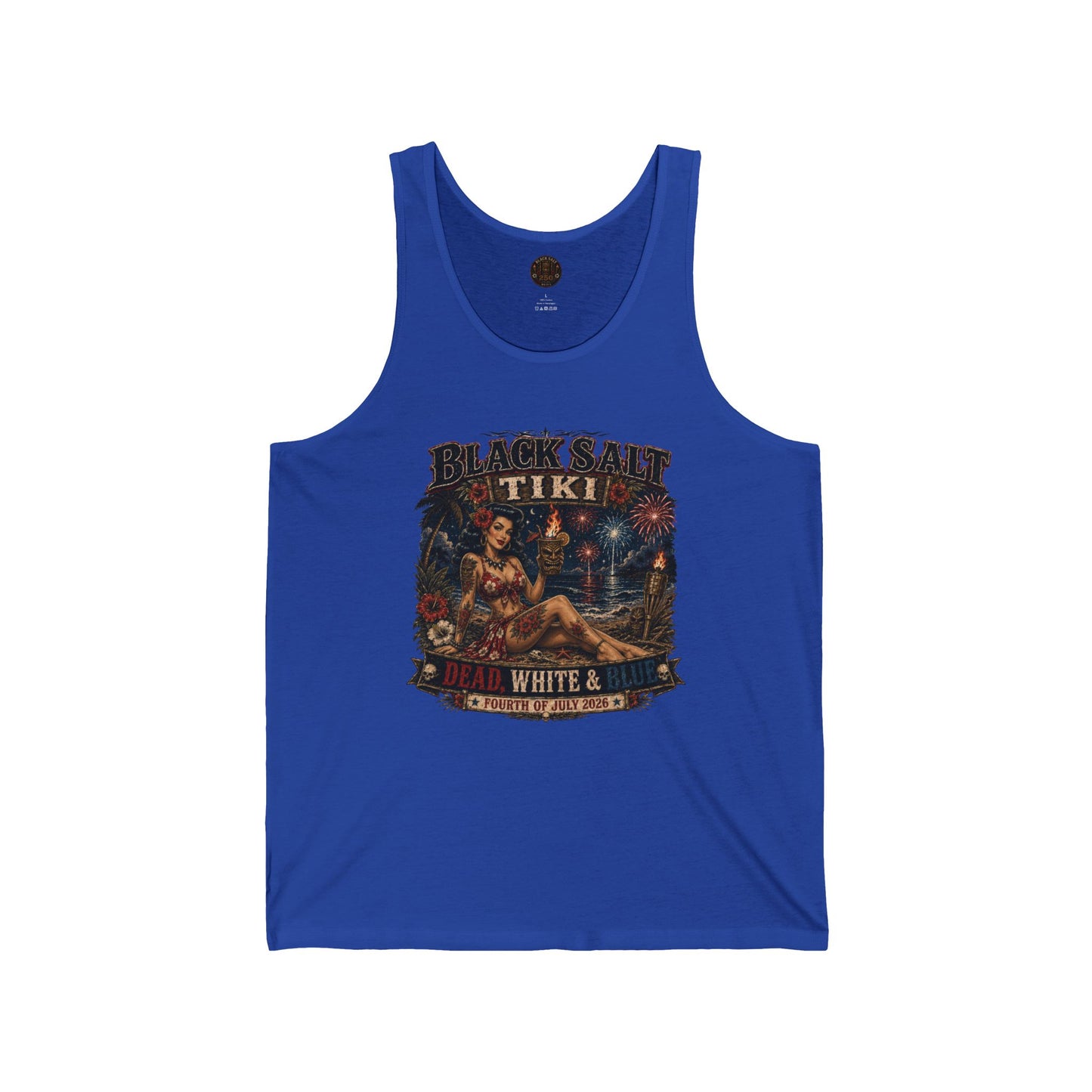 Dead, White & Blue Tiki Jersey Tank – Black Salt Tiki