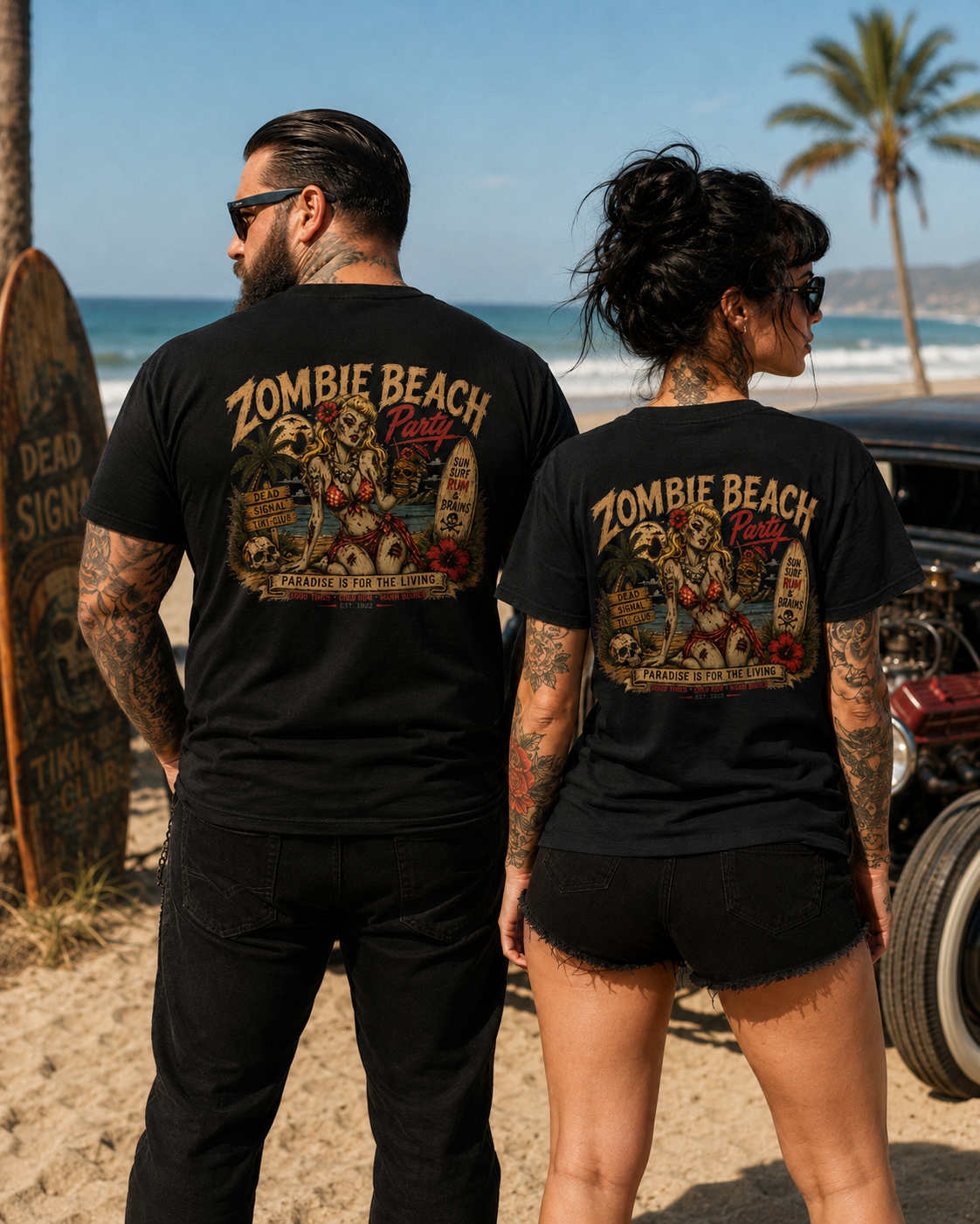Zombie Beach Party Tee – Black Salt Tiki
