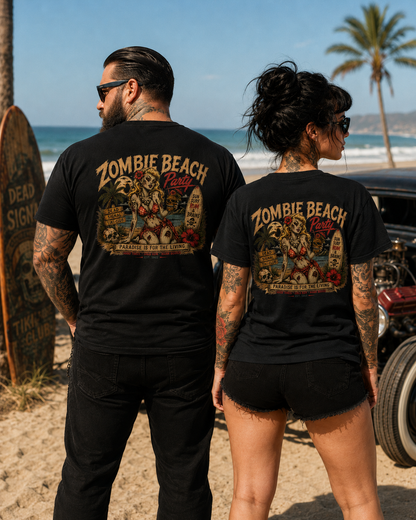 Zombie Beach Party Tee – Black Salt Tiki