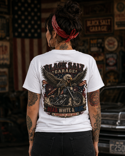 Dead, White & Blue Motorcycle Shirt – Black Salt Garage 4th of July Tee