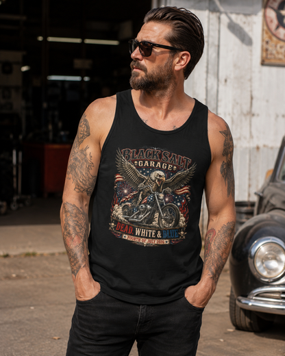 Dead, White & Blue Motorcycle Jersey Tank – Black Salt Garage 4th of July Tank