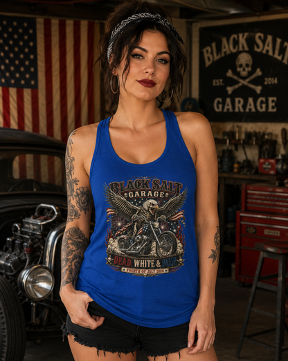 Dead, White & Blue Motorcycle Racerback Tank – Black Salt Garage
