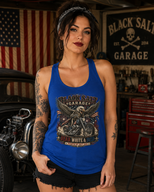 Dead, White & Blue Motorcycle Racerback Tank – Black Salt Garage