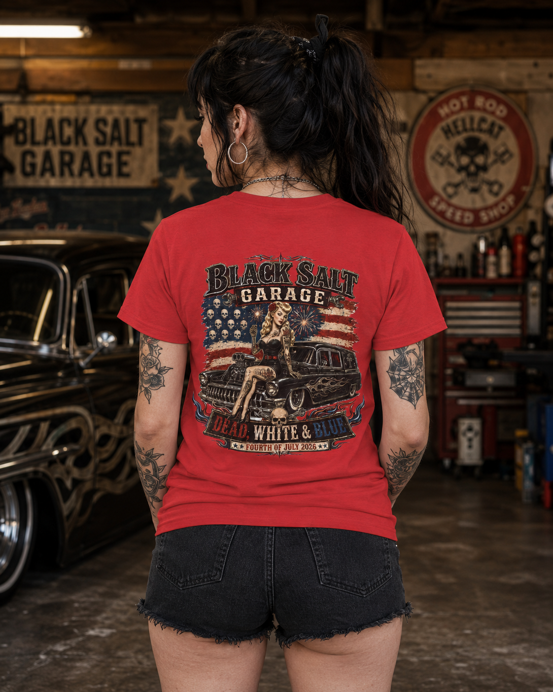 Dead, White & Blue Garage Pinup T-Shirt – Black Salt Garage