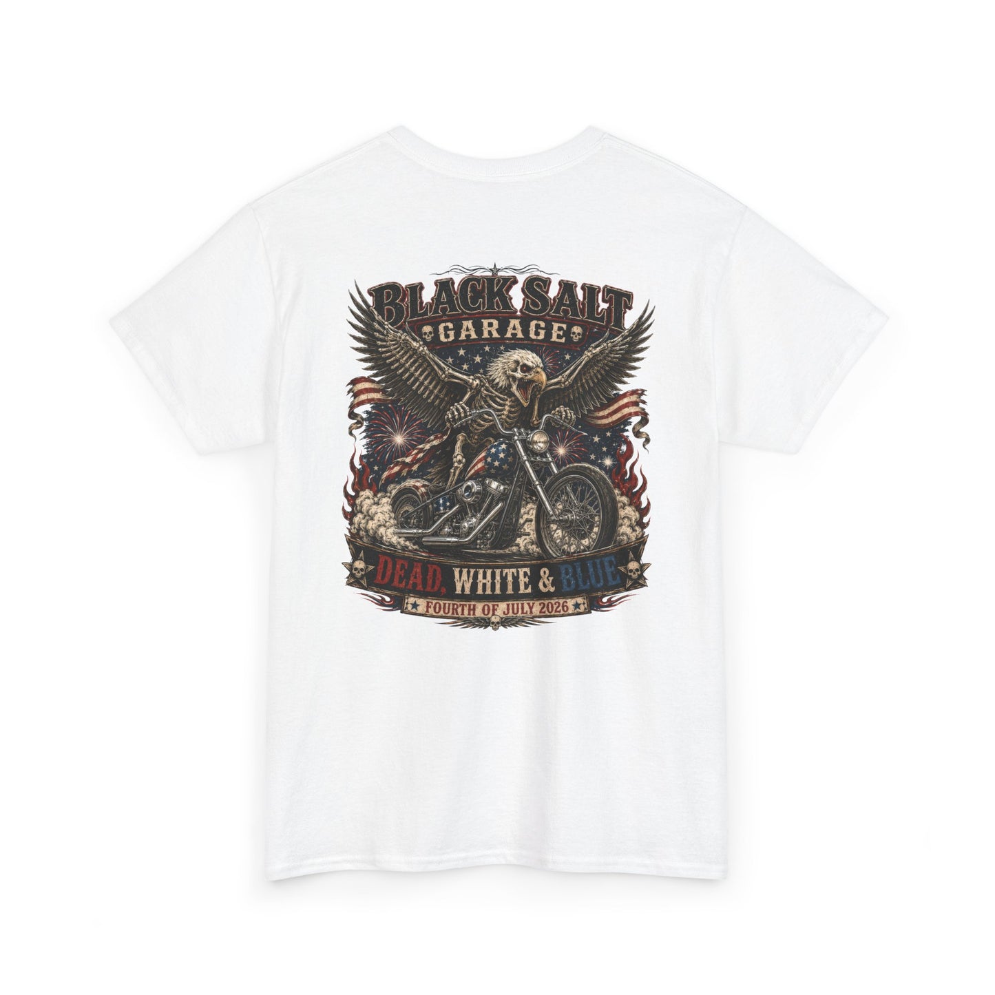 Dead, White & Blue Motorcycle Shirt – Black Salt Garage 4th of July Tee