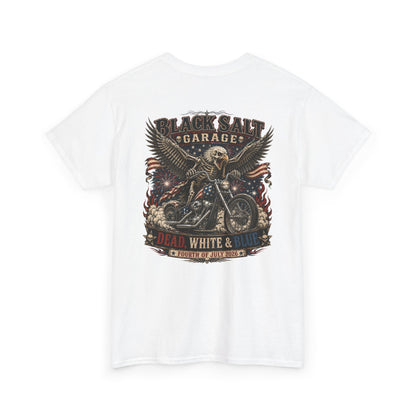 Dead, White & Blue Motorcycle Shirt – Black Salt Garage 4th of July Tee