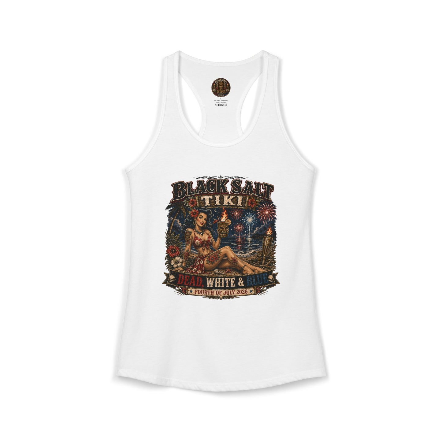 Dead, White & Blue Tiki Racerback Tank – Black Salt Tiki