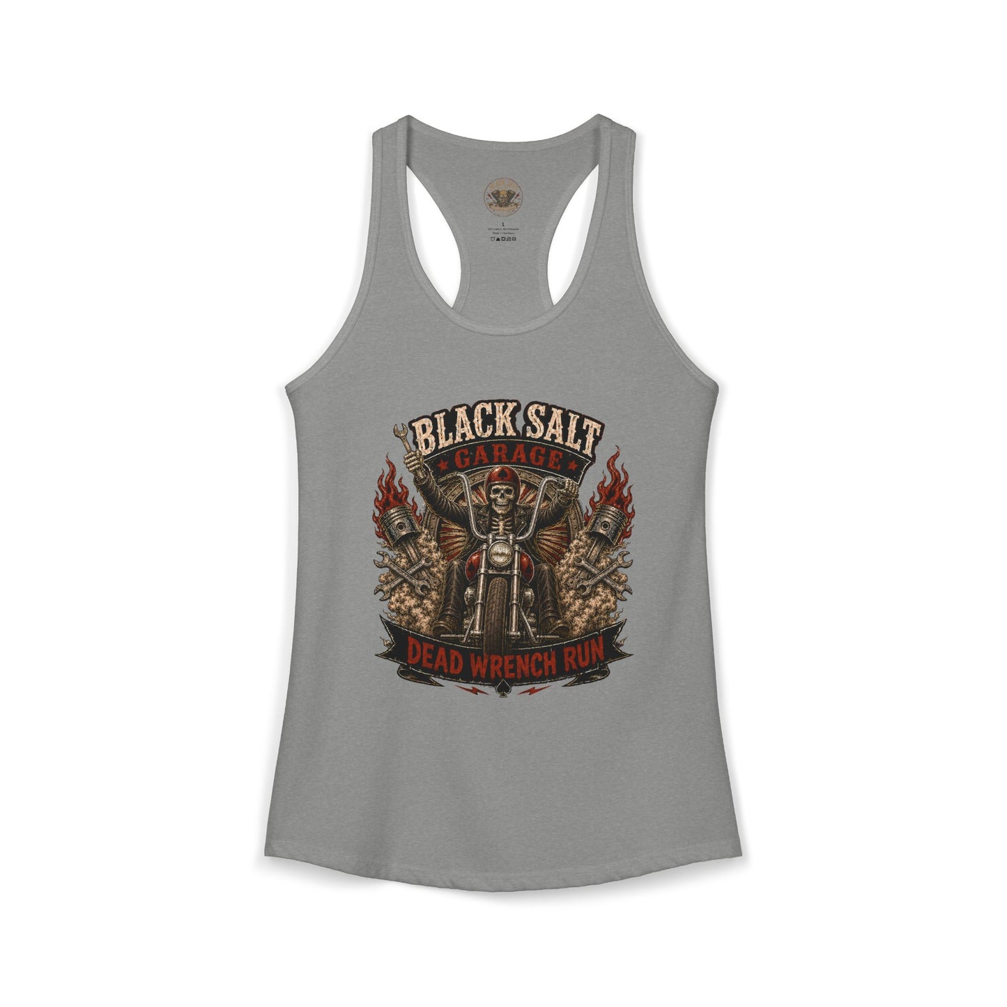 Dead Wrench Run Black Salt Garage Racerback Tank