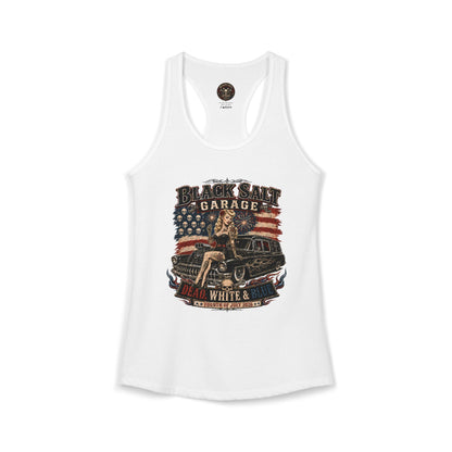 Dead, White & Blue Garage Pinup Racerback Tank – Black Salt Garage