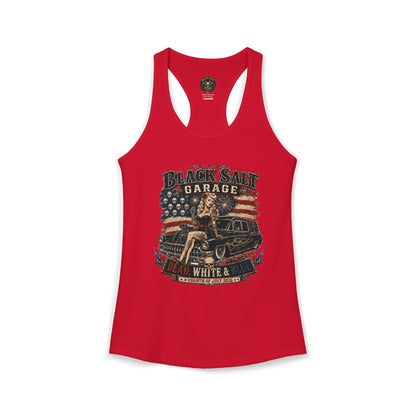 Dead, White & Blue Garage Pinup Racerback Tank – Black Salt Garage