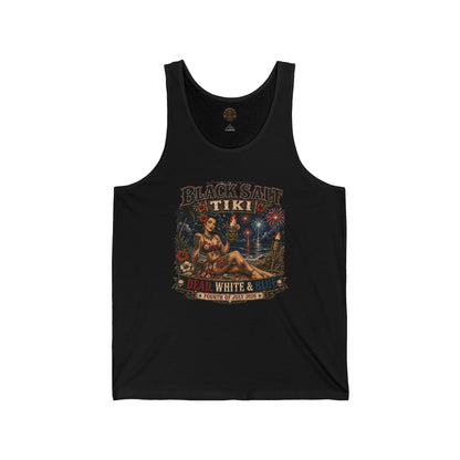 Dead, White & Blue Tiki Jersey Tank – Black Salt Tiki