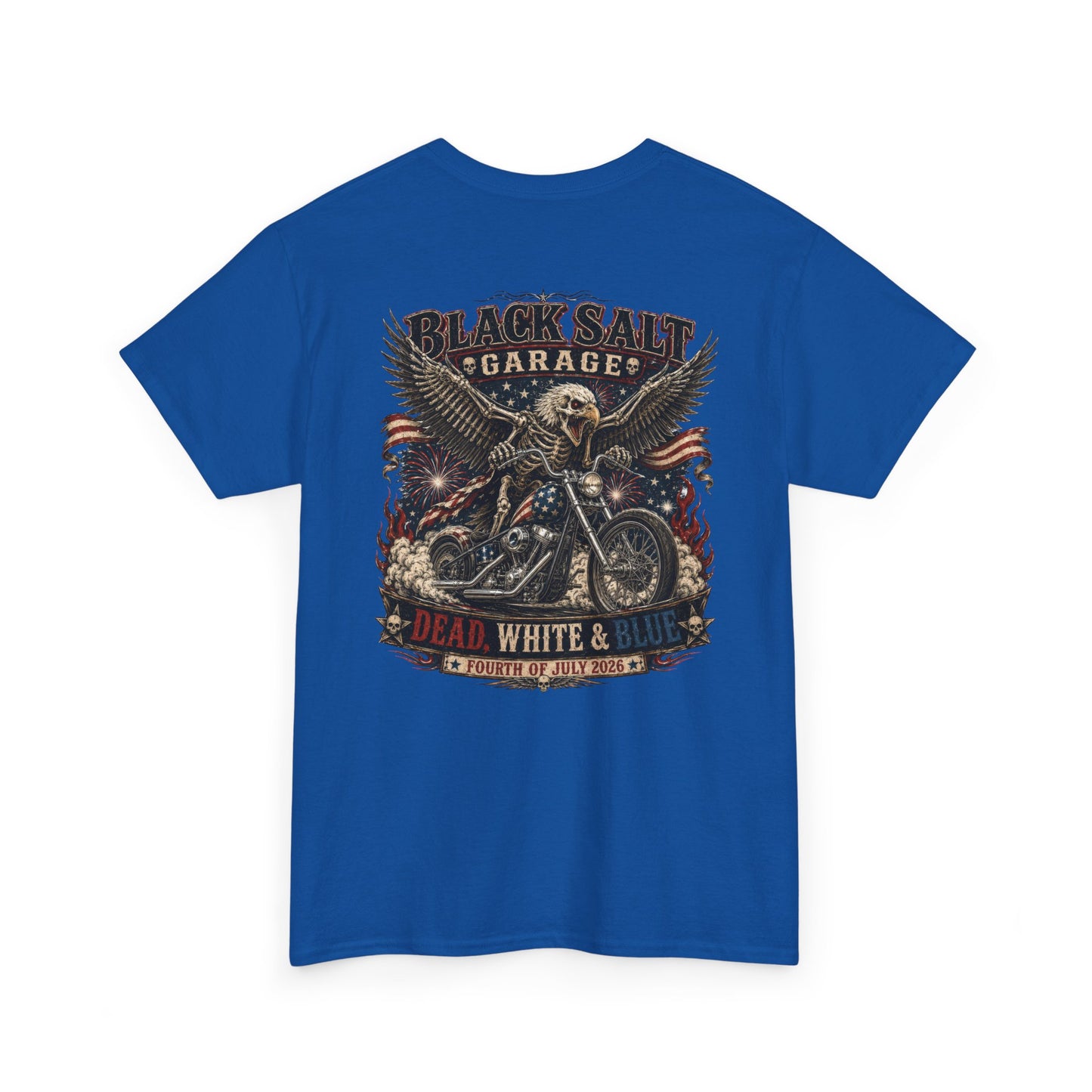Dead, White & Blue Motorcycle Shirt – Black Salt Garage 4th of July Tee