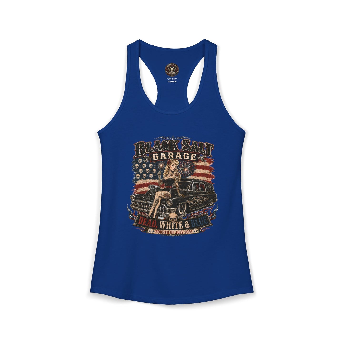 Dead, White & Blue Garage Pinup Racerback Tank – Black Salt Garage