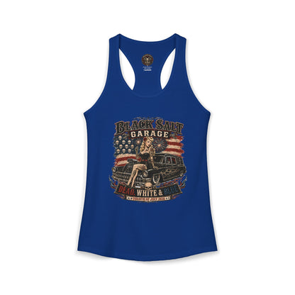 Dead, White & Blue Garage Pinup Racerback Tank – Black Salt Garage