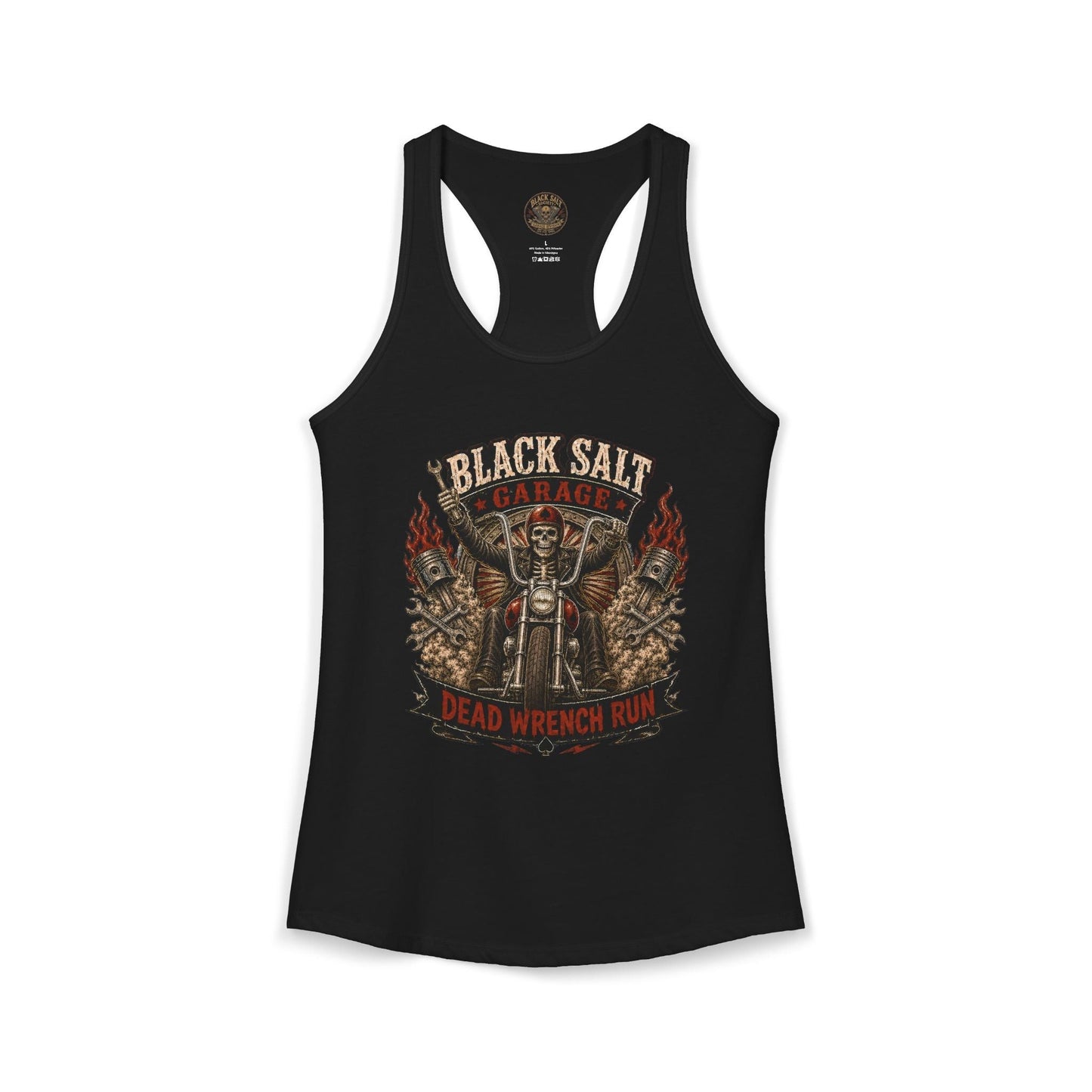 Dead Wrench Run Black Salt Garage Racerback Tank