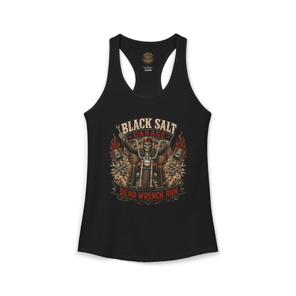 Dead Wrench Run Black Salt Garage Racerback Tank