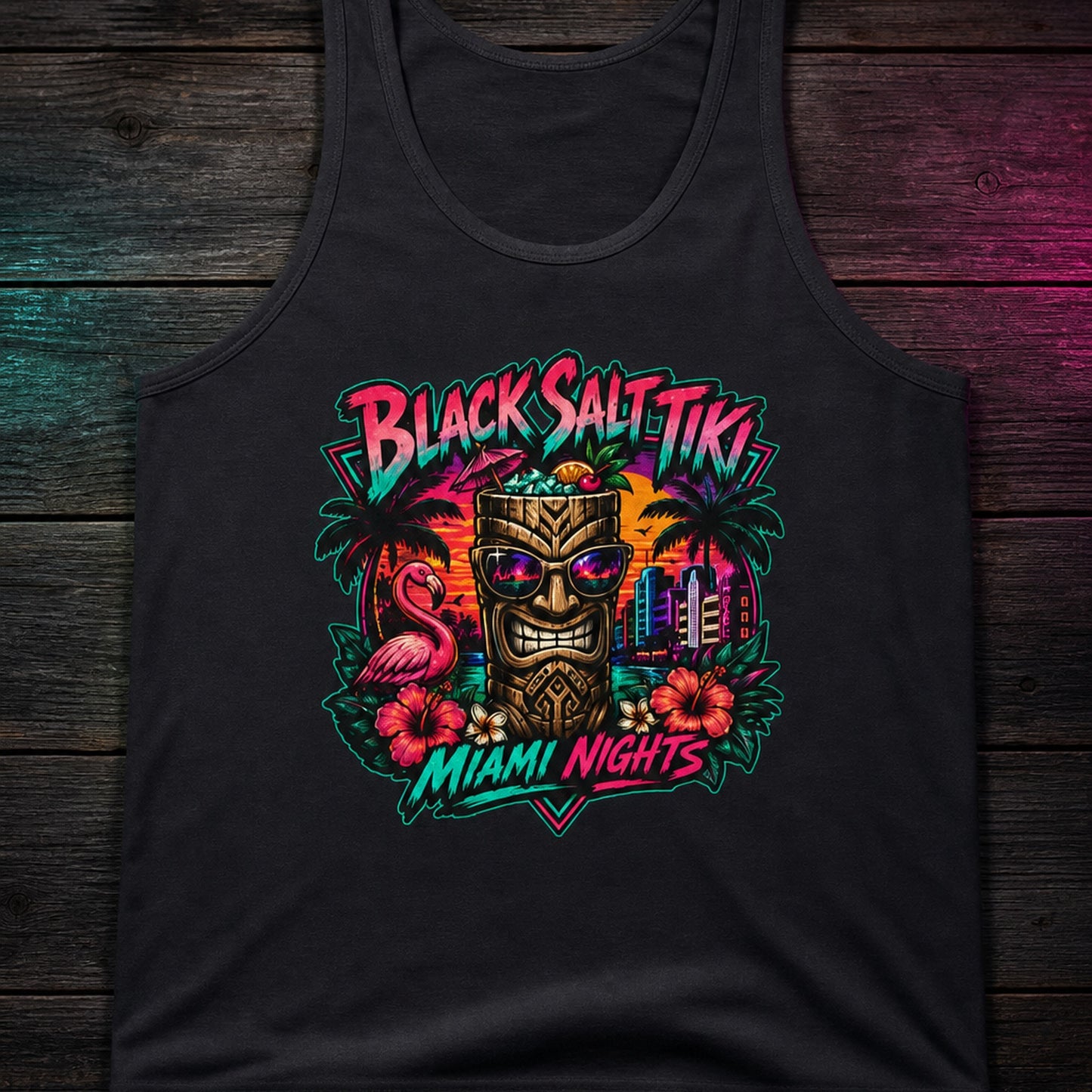 Miami Nights Jersey Tank – Black Salt Tiki