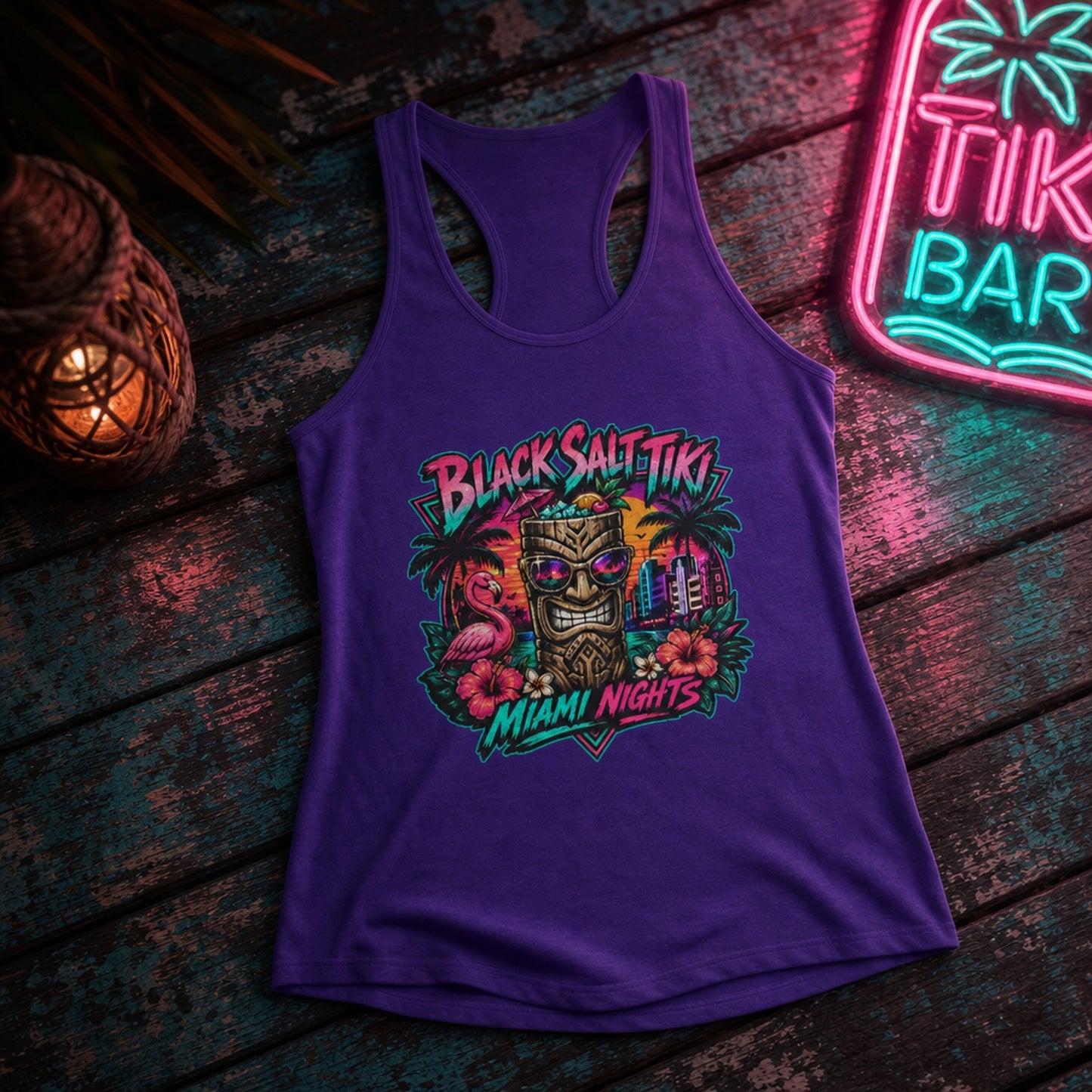 Miami Nights Racerback Tank – Black Salt Tiki