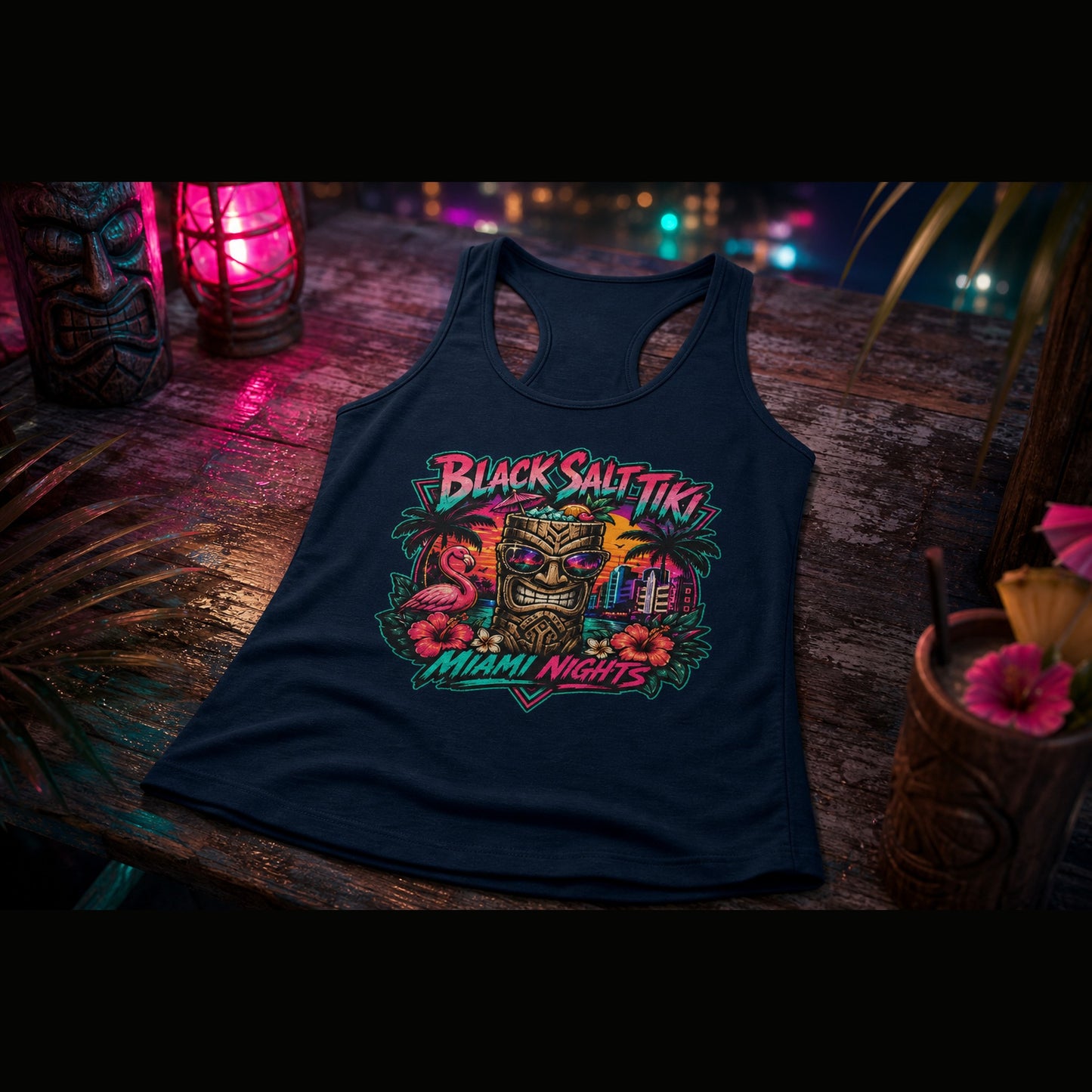 Miami Nights Racerback Tank – Black Salt Tiki