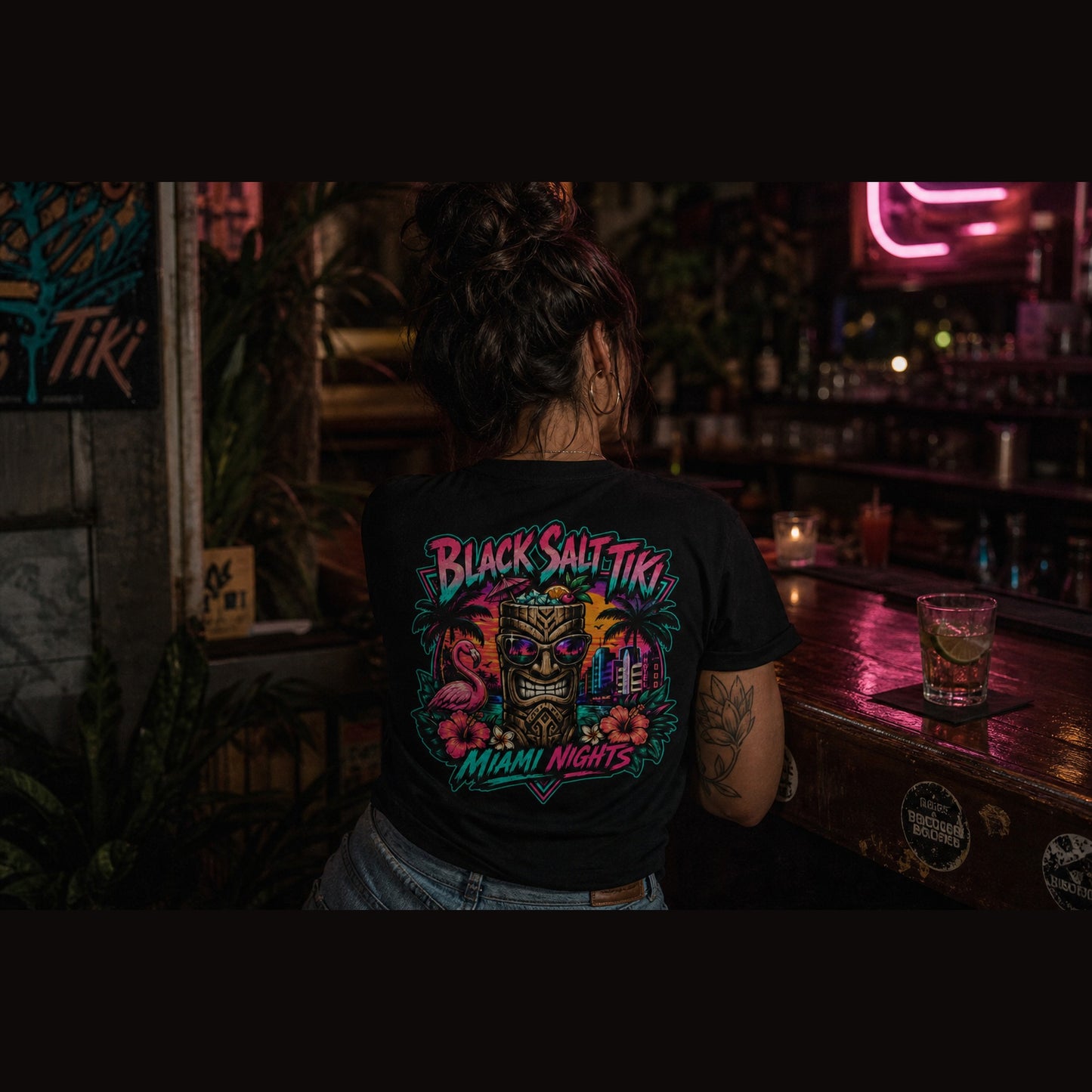 Miami Nights Tee – Black Salt Tiki