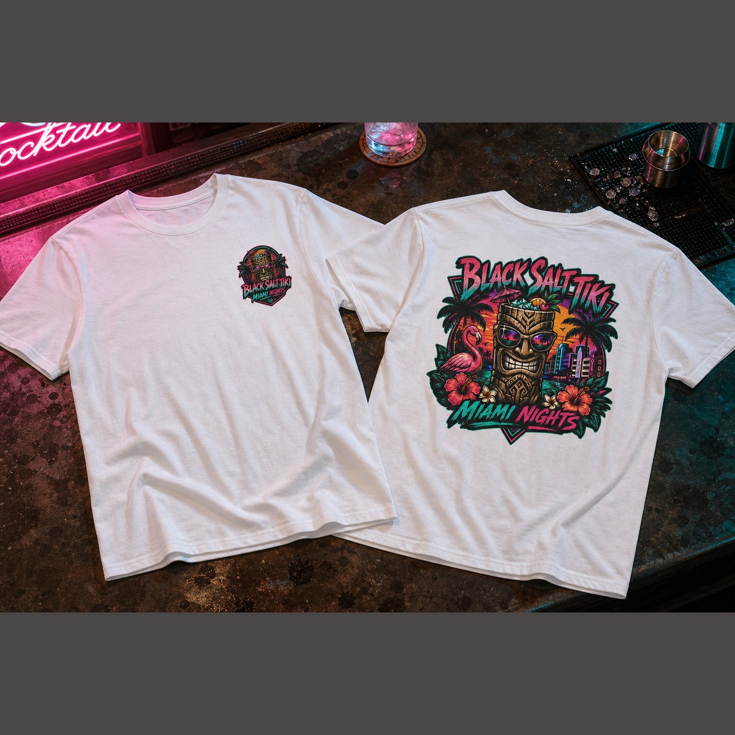 Miami Nights Tee – Black Salt Tiki