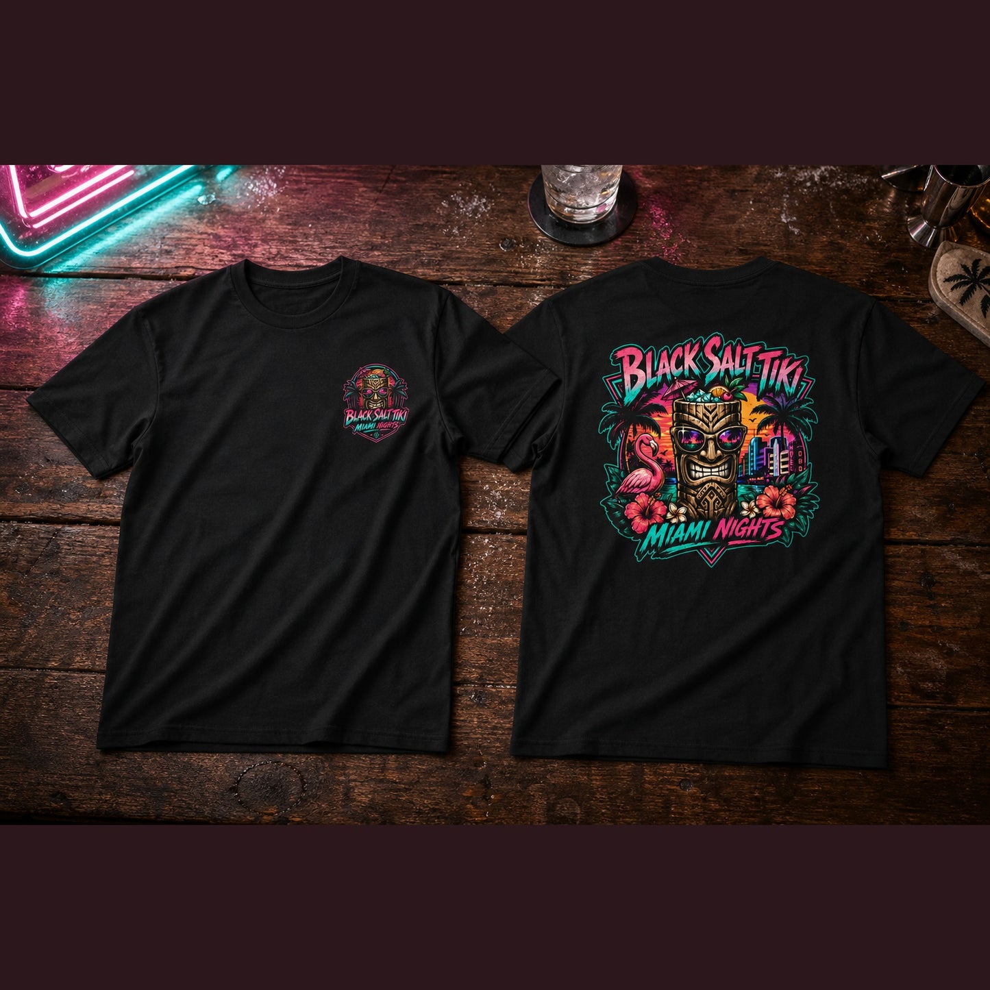 Miami Nights Tee – Black Salt Tiki