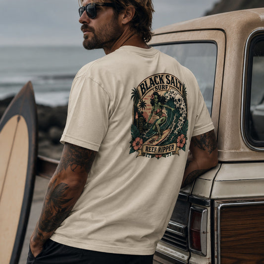 Reef Ripper Tee – Black Salt Surf Graphic T-Shirt